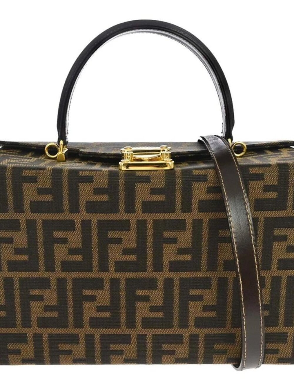 Fendi Brown Canvas Leather Zucca 2way Vanity Handbag